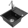 Granitinė virtuvinė plautuvė Mexen Enzo su maišytuvu ir sifonu, Metallic juodas/sidabrinis+Chrome