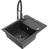Granitinė virtuvinė plautuvė Mexen Enzo su maišytuvu ir sifonu, Juodas granite+Juodas/Chrome