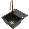 Granitinė virtuvinė plautuvė Mexen Enzo su maišytuvu ir sifonu, Metallic juodas/auksinis+Gold
