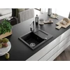 Granitinė virtuvinė plautuvė Mexen Enzo su maišytuvu ir sifonu, Juodas granite+Chrome