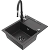 Granitinė virtuvinė plautuvė Mexen Enzo su maišytuvu ir sifonu, Juodas granite+Juodas