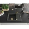 Granitinė virtuvinė plautuvė Mexen Enzo su maišytuvu ir sifonu, Juodas granite+Juodas granite/Gold