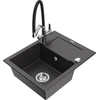 Granitinė virtuvinė plautuvė Mexen Enzo su maišytuvu ir sifonu, Juodas granite+Juodas/Chrome