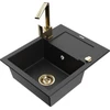 Granitinė virtuvinė plautuvė Mexen Enzo su maišytuvu ir sifonu, Metallic juodas/sidabrinis+Gold