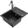 Granitinė virtuvinė plautuvė Mexen Enzo su maišytuvu ir sifonu, Metallic juodas/sidabrinis+Juodas/Chrome