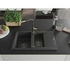 Granitinė virtuvinė plautuvė Mexen Gaspar su maišytuvu ir sifonu, Juodas granite+Juodas granite/Gold