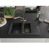 Granitinė virtuvinė plautuvė Mexen Gaspar su maišytuvu ir sifonu, Metallic juodas/sidabrinis+Juodas/Gold