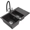 Granitinė virtuvinė plautuvė Mexen Gaspar su maišytuvu ir sifonu, Juodas granite+Juodas/Chrome