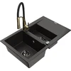 Granitinė virtuvinė plautuvė Mexen Gaspar su maišytuvu ir sifonu, Metallic juodas/auksinis+Juodas/Gold