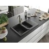 Granitinė virtuvinė plautuvė Mexen Gaspar su maišytuvu ir sifonu, Juodas granite+Juodas granite/Gold