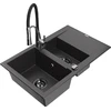 Granitinė virtuvinė plautuvė Mexen Gaspar su maišytuvu ir sifonu, Juodas granite+Juodas/Chrome