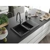 Granitinė virtuvinė plautuvė Mexen Gaspar su maišytuvu ir sifonu, Metallic juodas/sidabrinis+Juodas/Chrome