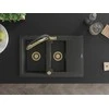 Granitinė virtuvinė plautuvė Mexen Gaspar su maišytuvu ir sifonu, Juodas granite+Juodas/Gold