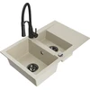 Granitinė virtuvinė plautuvė Mexen Gaspar su maišytuvu ir sifonu, rusvai gelsvas+Juodas