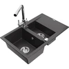 Granitinė virtuvinė plautuvė Mexen Gaspar su maišytuvu ir sifonu, Juodas granite+Chrome