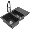 Granitinė virtuvinė plautuvė Mexen Gaspar su maišytuvu ir sifonu, Juodas granite+Juodas/Chrome