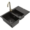 Granitinė virtuvinė plautuvė Mexen Gaspar su maišytuvu ir sifonu, Metallic juodas/auksinis+Gold