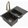 Granitinė virtuvinė plautuvė Mexen Gaspar su maišytuvu ir sifonu, Juodas granite+Gold