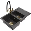 Granitinė virtuvinė plautuvė Mexen Gaspar su maišytuvu ir sifonu, Juodas granite+Juodas/Gold