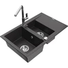 Granitinė virtuvinė plautuvė Mexen Gaspar su maišytuvu ir sifonu, Juodas granite+Chrome