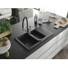Granitinė virtuvinė plautuvė Mexen Gaspar su maišytuvu ir sifonu, Juodas granite+Juodas/Chrome