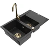 Granitinė virtuvinė plautuvė Mexen Gaspar su maišytuvu ir sifonu, Metallic juodas/sidabrinis+Gold