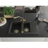 Granitinė virtuvinė plautuvė Mexen Gaspar su maišytuvu ir sifonu, Metallic juodas/sidabrinis+Juodas/Gold