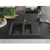 Granitinė virtuvinė plautuvė Mexen Gaspar su maišytuvu ir sifonu, Juodas granite+Juodas/Gold
