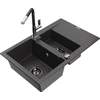 Granitinė virtuvinė plautuvė Mexen Gaspar su maišytuvu ir sifonu, Juodas granite+Juodas/Chrome