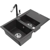 Granitinė virtuvinė plautuvė Mexen Gaspar su maišytuvu ir sifonu, Juodas granite+Juodas/Chrome