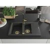 Granitinė virtuvinė plautuvė Mexen Gaspar su maišytuvu ir sifonu, Juodas granite+Juodas/Gold