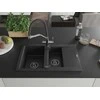 Granitinė virtuvinė plautuvė Mexen Gaspar su maišytuvu ir sifonu, Metallic juodas/sidabrinis+Juodas/Chrome