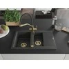 Granitinė virtuvinė plautuvė Mexen Gaspar su maišytuvu ir sifonu, Juodas granite+Juodas/Gold