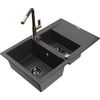 Granitinė virtuvinė plautuvė Mexen Gaspar su maišytuvu ir sifonu, Juodas granite+Juodas granite/Gold