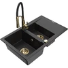 Granitinė virtuvinė plautuvė Mexen Gaspar su maišytuvu ir sifonu, Metallic juodas/sidabrinis+Juodas/Gold