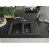 Granitinė virtuvinė plautuvė Mexen Gaspar su maišytuvu ir sifonu, Juodas granite+Juodas/Chrome