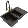 Granitinė virtuvinė plautuvė Mexen Gaspar su maišytuvu ir sifonu, Metallic juodas/auksinis+Juodas/Gold
