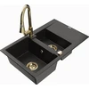 Granitinė virtuvinė plautuvė Mexen Gaspar su maišytuvu ir sifonu, Metallic juodas/auksinis+Gold