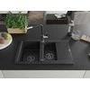 Granitinė virtuvinė plautuvė Mexen Gaspar su maišytuvu ir sifonu, Metallic juodas/sidabrinis+Juodas/Chrome