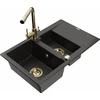 Granitinė virtuvinė plautuvė Mexen Gaspar su maišytuvu ir sifonu, Metallic juodas/auksinis+Gold