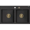 Granitinė virtuvinė plautuvė Mexen Hektor su sifonu, Metallic juodas/sidabrinis+Gold, 800 x 480 mm