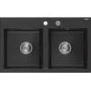 Granitinė virtuvinė plautuvė Mexen Hektor su sifonu, Metallic juodas/sidabrinis+Chrome, 800 x 480 mm