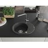 Granitinė virtuvinė plautuvė Mexen Kevin su maišytuvu ir sifonu, Juodas granite+Chrome