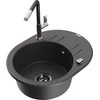 Granitinė virtuvinė plautuvė Mexen Kevin su maišytuvu ir sifonu, Juodas granite+Juodas/Chrome