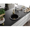Granitinė virtuvinė plautuvė Mexen Kevin su maišytuvu ir sifonu, Juodas granite+Gold