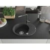 Granitinė virtuvinė plautuvė Mexen Kevin su maišytuvu ir sifonu, Juodas granite+Juodas granite/Chrome