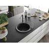 Granitinė virtuvinė plautuvė Mexen Kevin su maišytuvu ir sifonu, Metallic juodas/sidabrinis+Juodas/Chrome