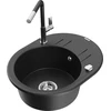 Granitinė virtuvinė plautuvė Mexen Kevin su maišytuvu ir sifonu, Metallic juodas/sidabrinis+Juodas/Chrome