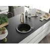 Granitinė virtuvinė plautuvė Mexen Kevin su maišytuvu ir sifonu, Metallic juodas/sidabrinis+Gold