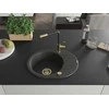 Granitinė virtuvinė plautuvė Mexen Kevin su maišytuvu ir sifonu, Juodas granite+Juodas/Gold